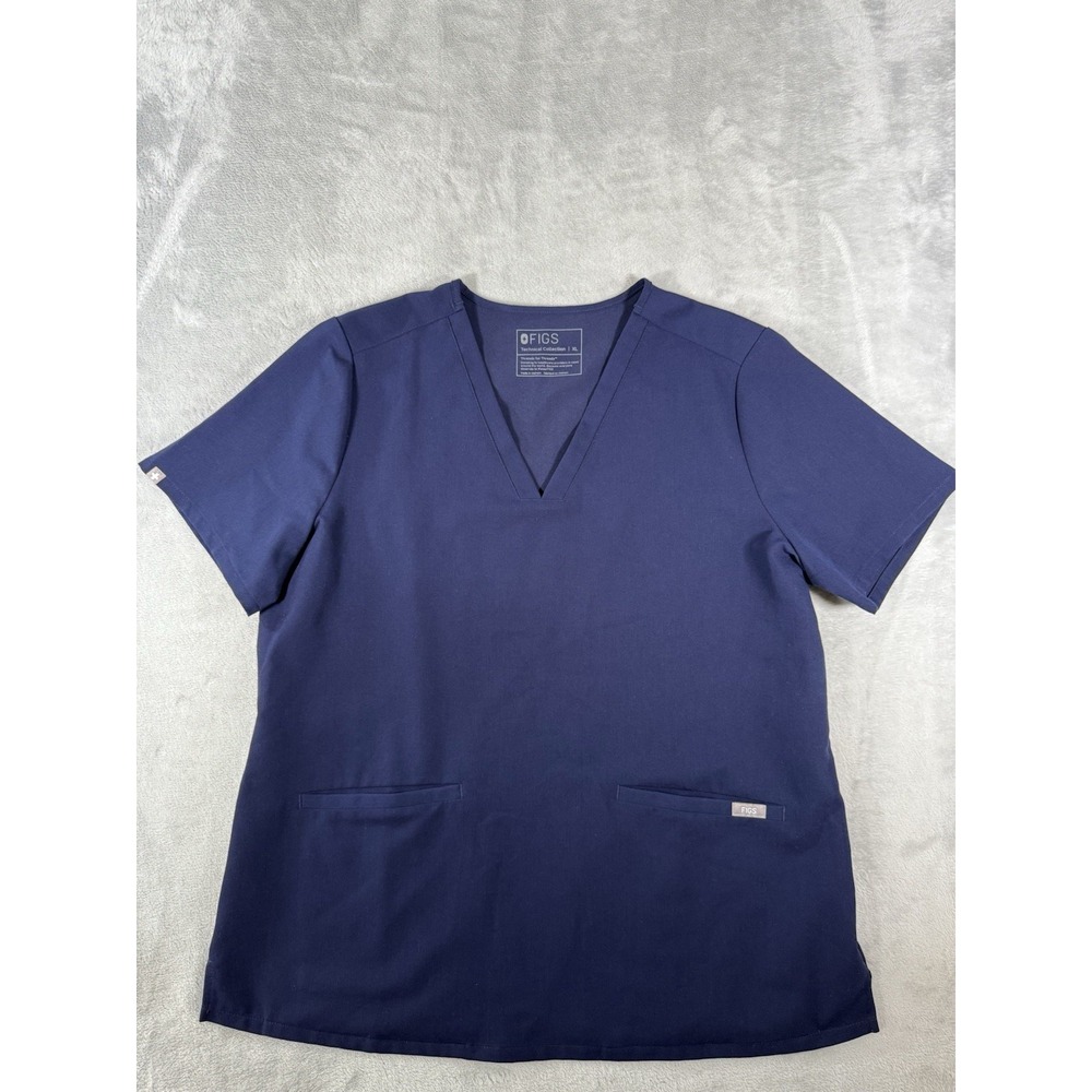 Figs Scrub Shirt Womens XL Blue Casma Three Pocket V Neck Short Sleeve Top